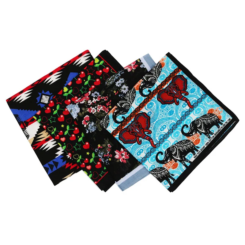 Retro Lovely Black Cherry/Flower/Elephant Print Cotton Bandanas Women Girl Headscarf Headband Neckerchief Headwear Square Scarf