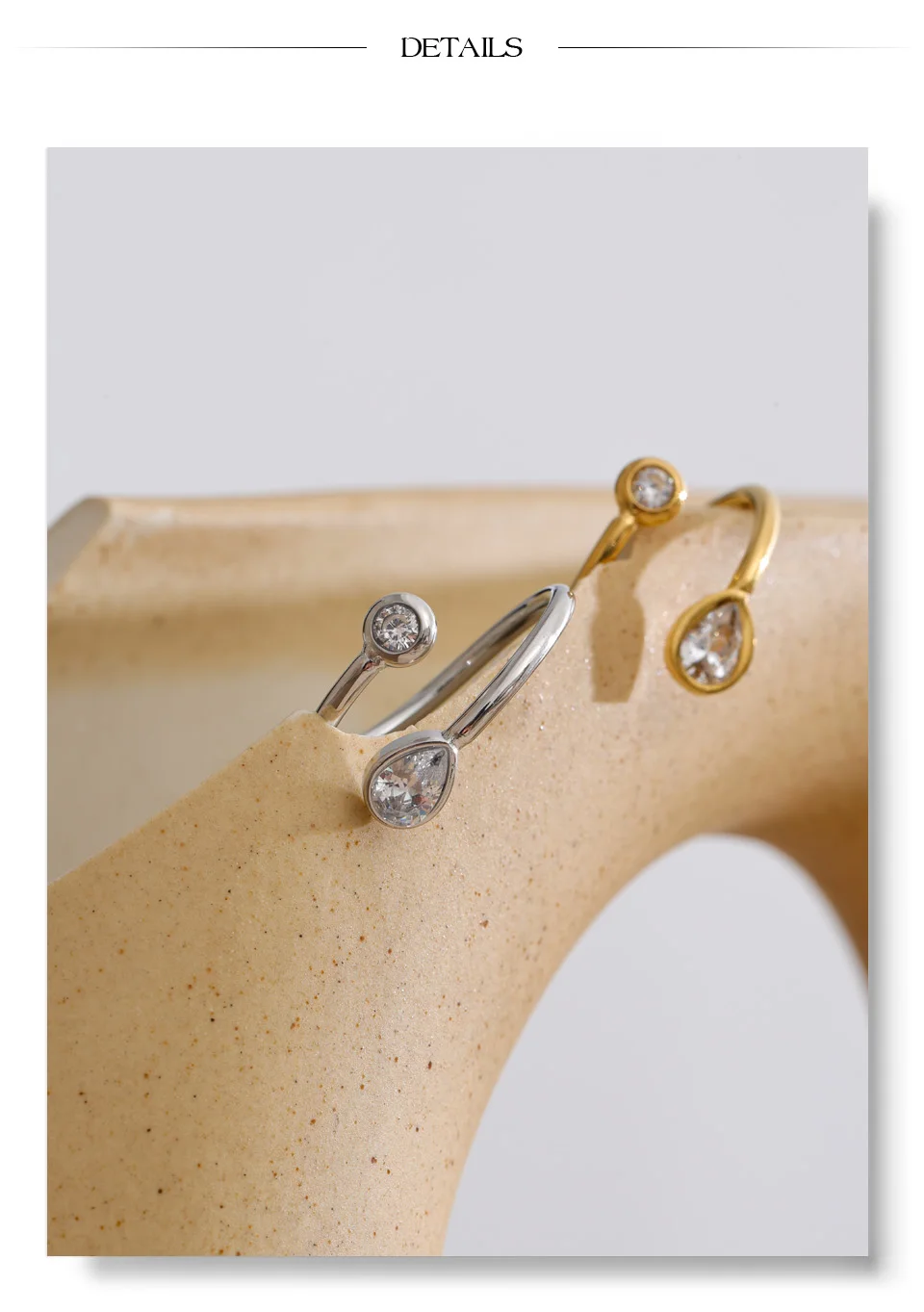 Yhpup dünner, verstellbarer Ring aus Edelstahl mit Zirkonia für Damen, zarter, ästhetischer Fingerschmuck für den täglichen Gebrauch – Detail 8
