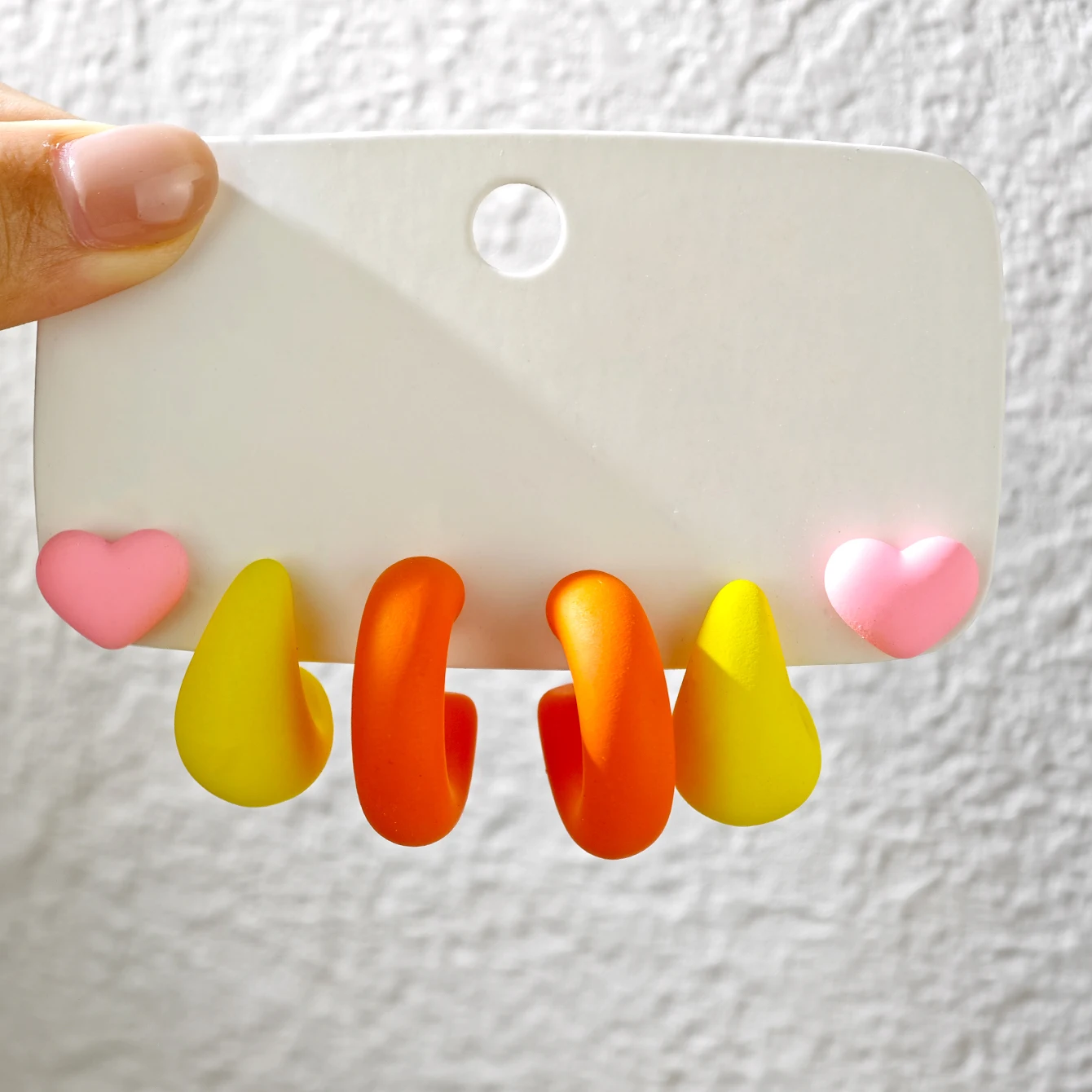 Cross Border Dopamine Heart Water Drop Stud Earrings Set Niche Creative Colorful Heart C Shaped Earrings Jewelry Set