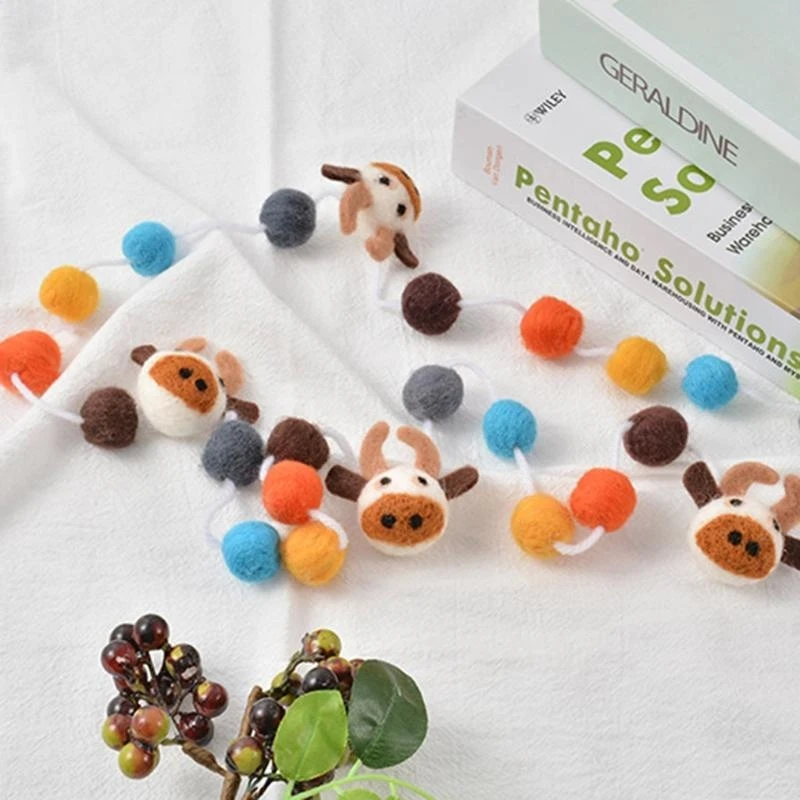 J15U ورأى الصوف اليدوية بوم بوم كرات الديكور سلسلة معلقة جارلاند ديكور المنزل الطرف الحلي