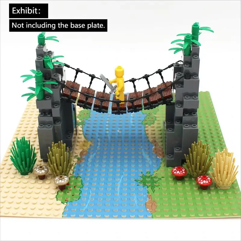 MOC Small Particle Scene Mountain Top Suspension Bridge Building Blocks Cliff Chain Bridge Wood Plank Soft Ladder Model.