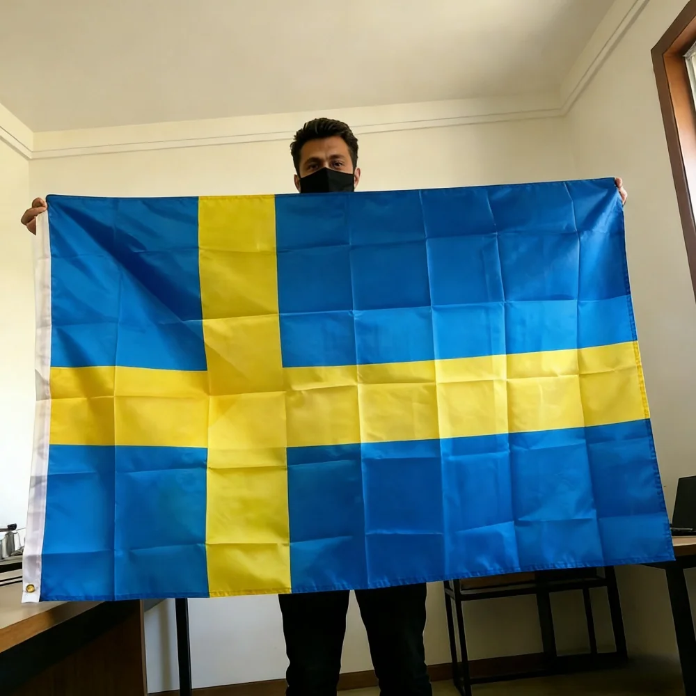 Sweden Flag 150x90cm 3x5 FT Swedish National Flag Blue Yellow Cross Polyester Double Stitched Outdoor Indoor Decoration