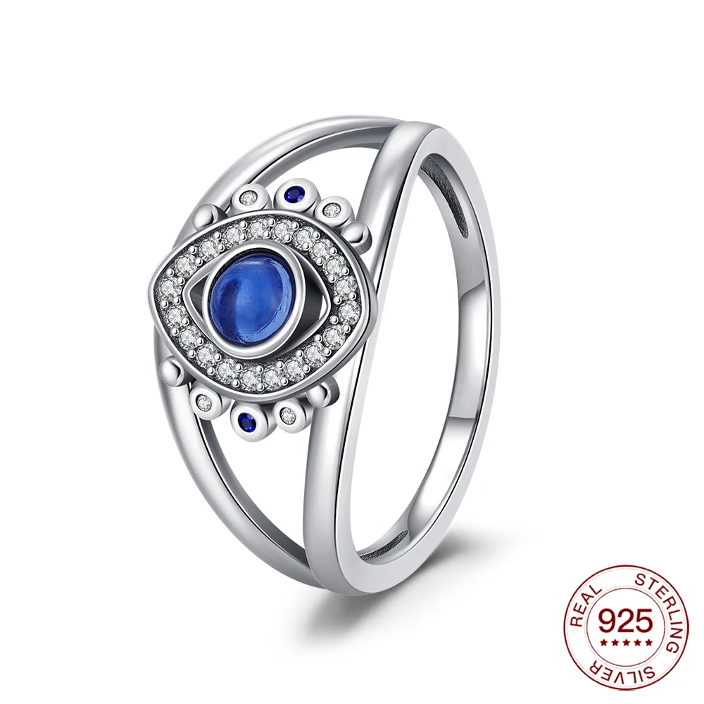 Women's 925 Sterling Silver Blue Evil Eye Stackable Ring