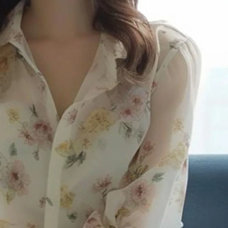 Camisa chiffon francês para as mulheres, respirável e de moda, para a praia, férias à beira-mar, novo, verão