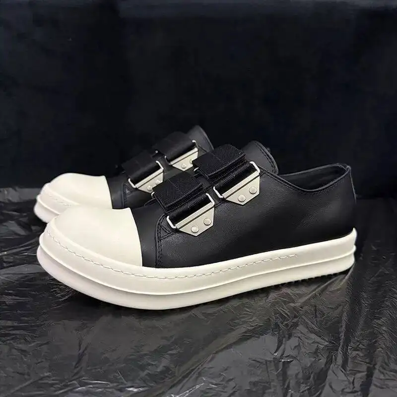New Platform Sneakers For Men Women Black Leather Hook & Loop Strap Casual Shoes Thick Sole Fashion Sneakers For Couples
