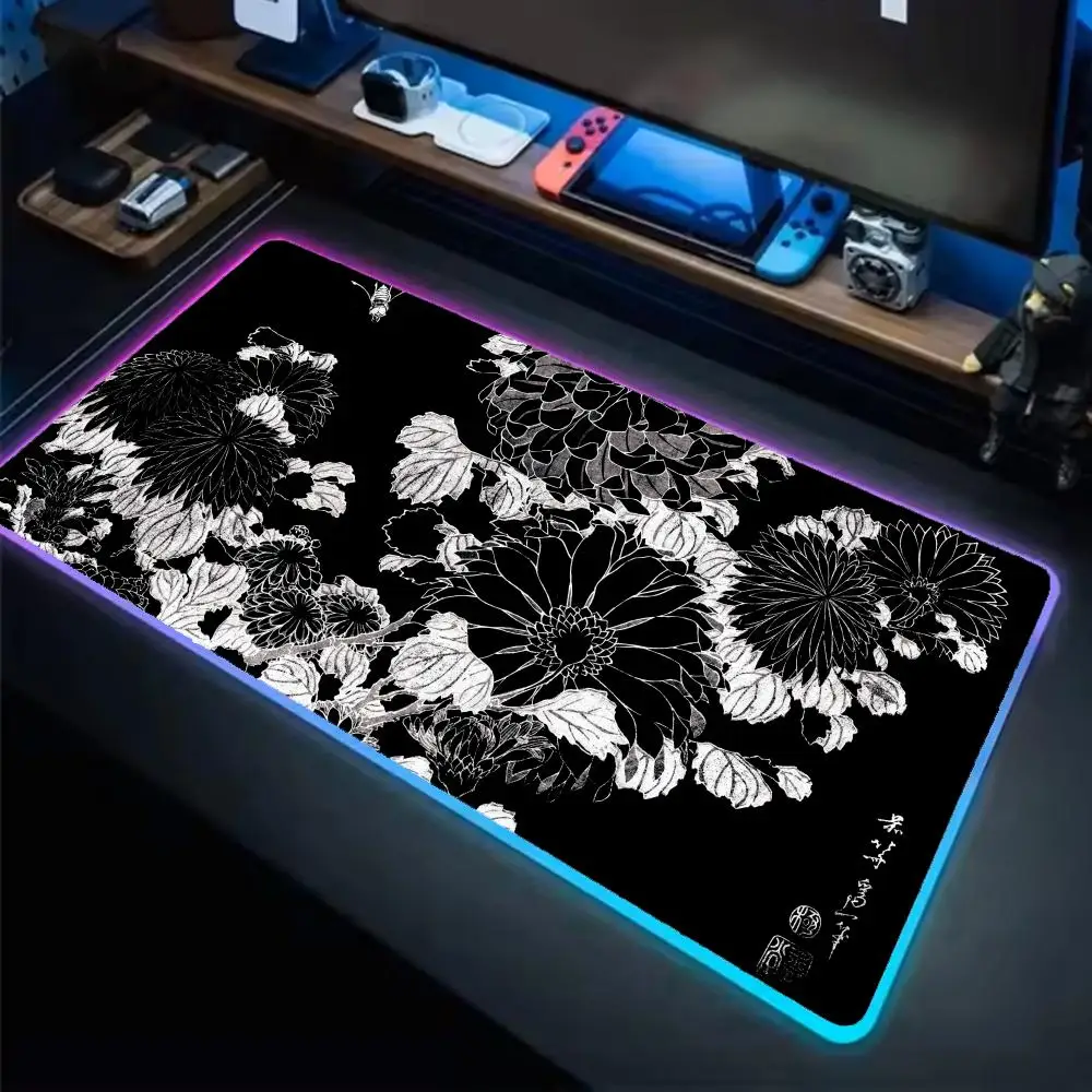 

Коврик для мыши Tokyo Ukiyo-e, игровой коврик для мыши в стиле аниме, светодиодные настольные коврики с подсветкой, резиновые настольные коврики XXL RGB