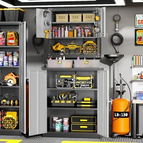 Metal Garage Storage Cabinet, Lockable Metal Cabinets with 2 Doors and Shelves,36” Steel Storage Locking Counter