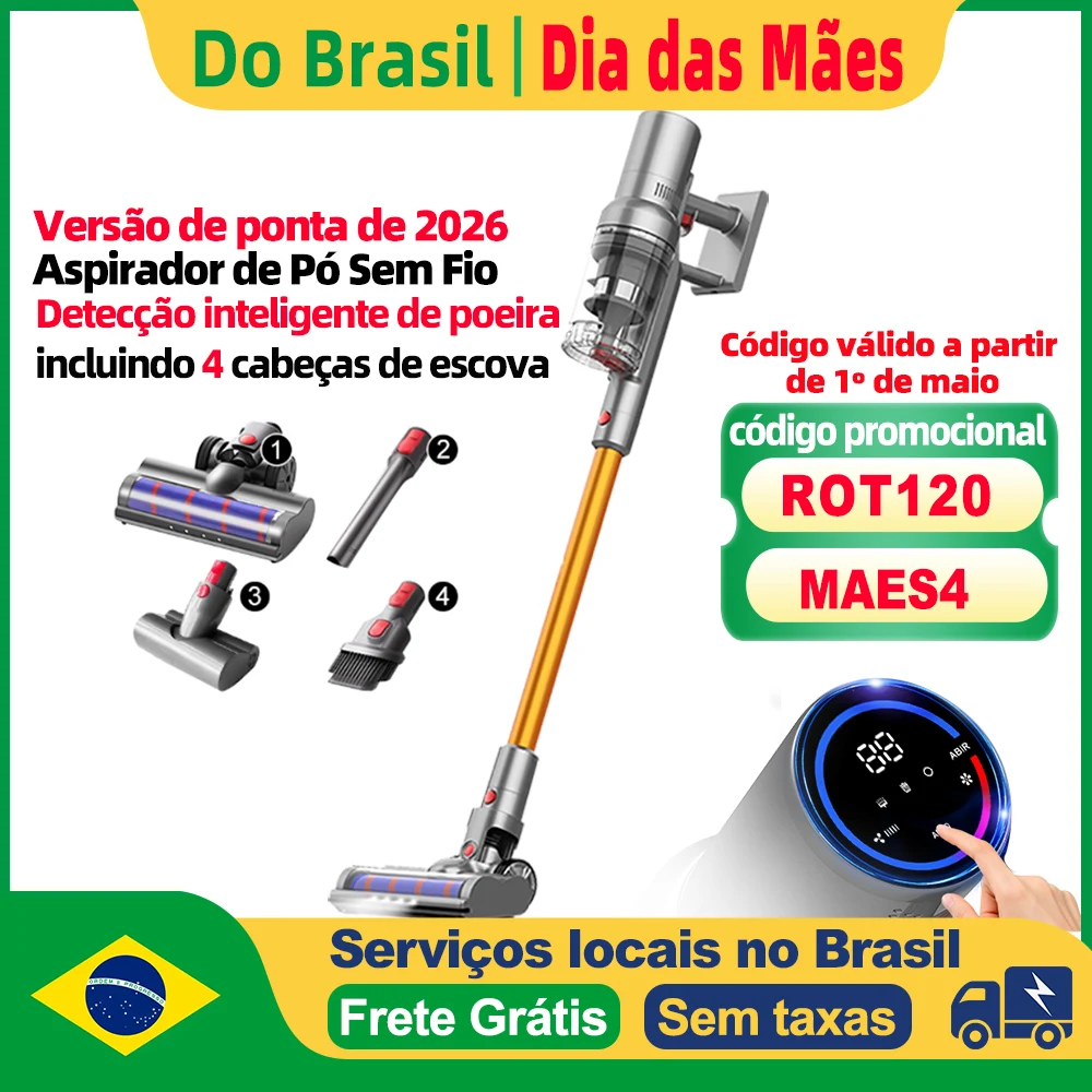 (Código promocional: ROT120)Aspirador de Pó Portátil Sem Fio ABIR VC205, 27000PA, Sensor de Poeira Inteligente, Tela de Toque LED, Controlo Automático de Velocidade, Eliminador Portátil de Ácaros