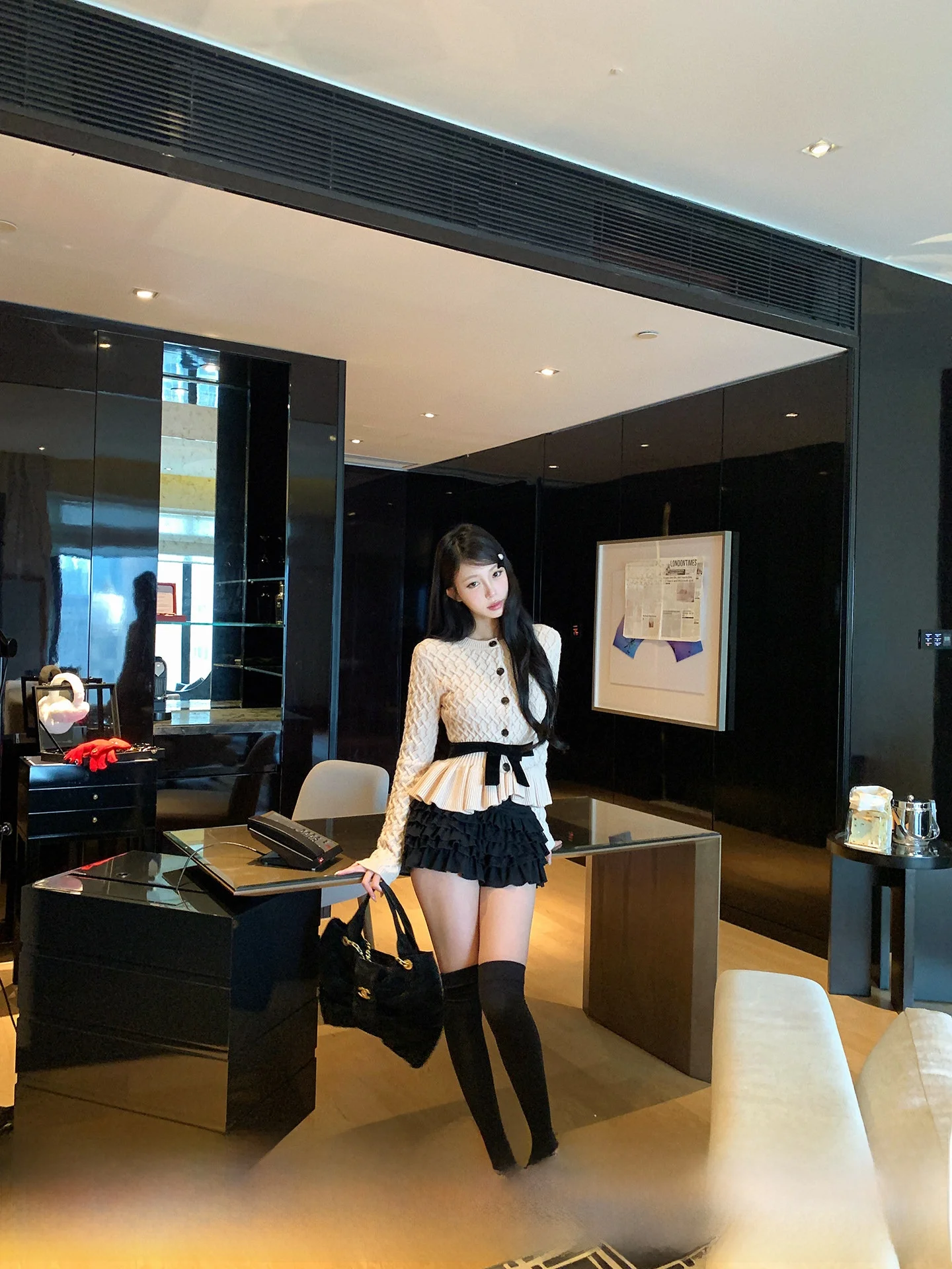 

Pinksoya Knot Small Fragrance Knitted Sweater Women Winter Design Sensation Lace Trim Top Casual Style