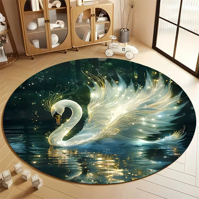Luminescent Swan Design Round Carpet for Tranquil Spaces round carpet for home sofa bedroom, gift