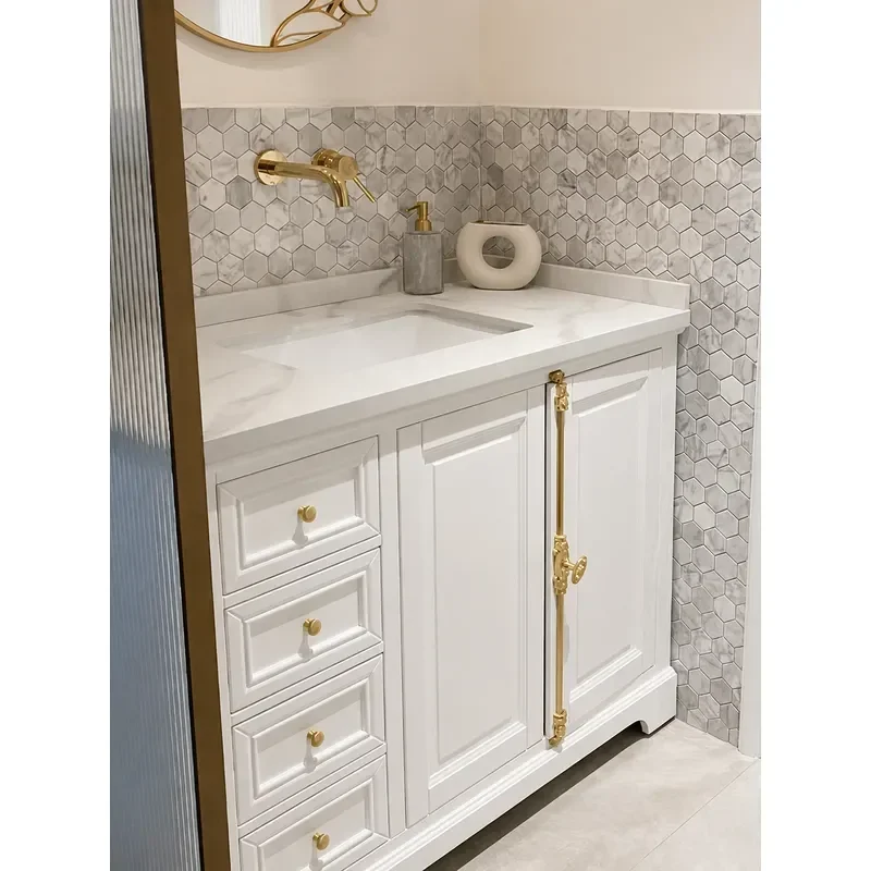French Style Bathroom Cabinet Combination with Toilet Washstand Floor Standing Slate Washbasin Oak Wood Sink Vanity Unit