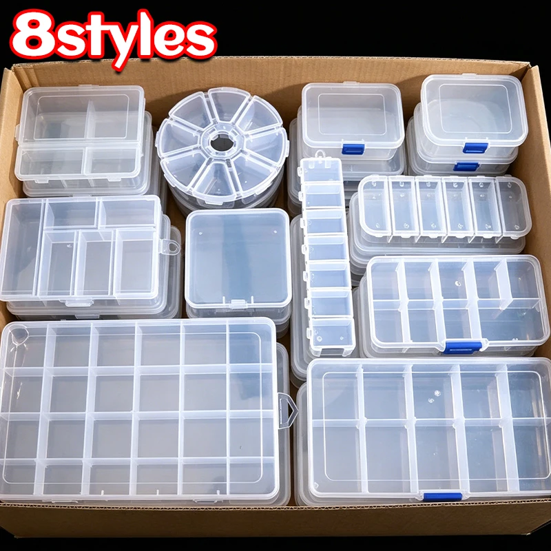 Transparent Plastic Storage Jewelry Box Compartment Adjustable Container Storage Boxes Beads Ring Earring Organizer Case