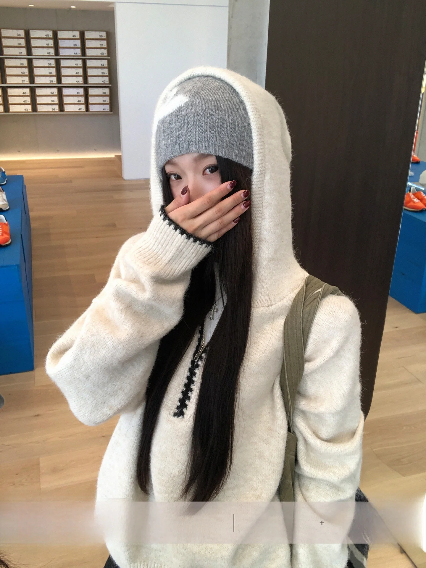 

Red Celebri Hooded Knitwear Women's Long Sve Lazy High-End Feeling Autumn Winter Faion Casual Straight Tube Top