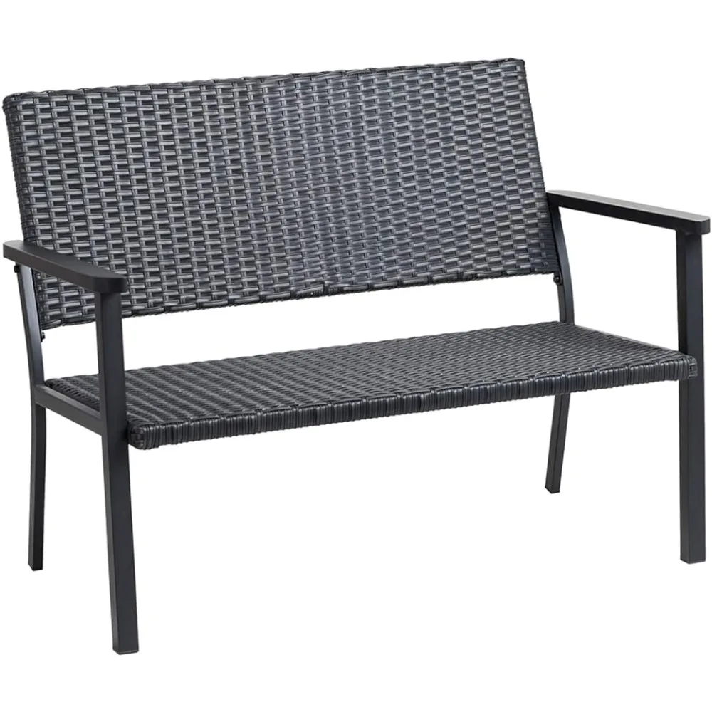 

Metal Frame Chairs Loveseat Bench Chair for Outside Patio Porch Black All Weather Wicker Outdoor Furniture