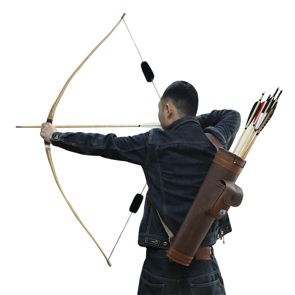 

Традиционный кожаный наплечный колчан для стрел с большим карманом, ручной работы, с регулируемым ремнем, коричневый