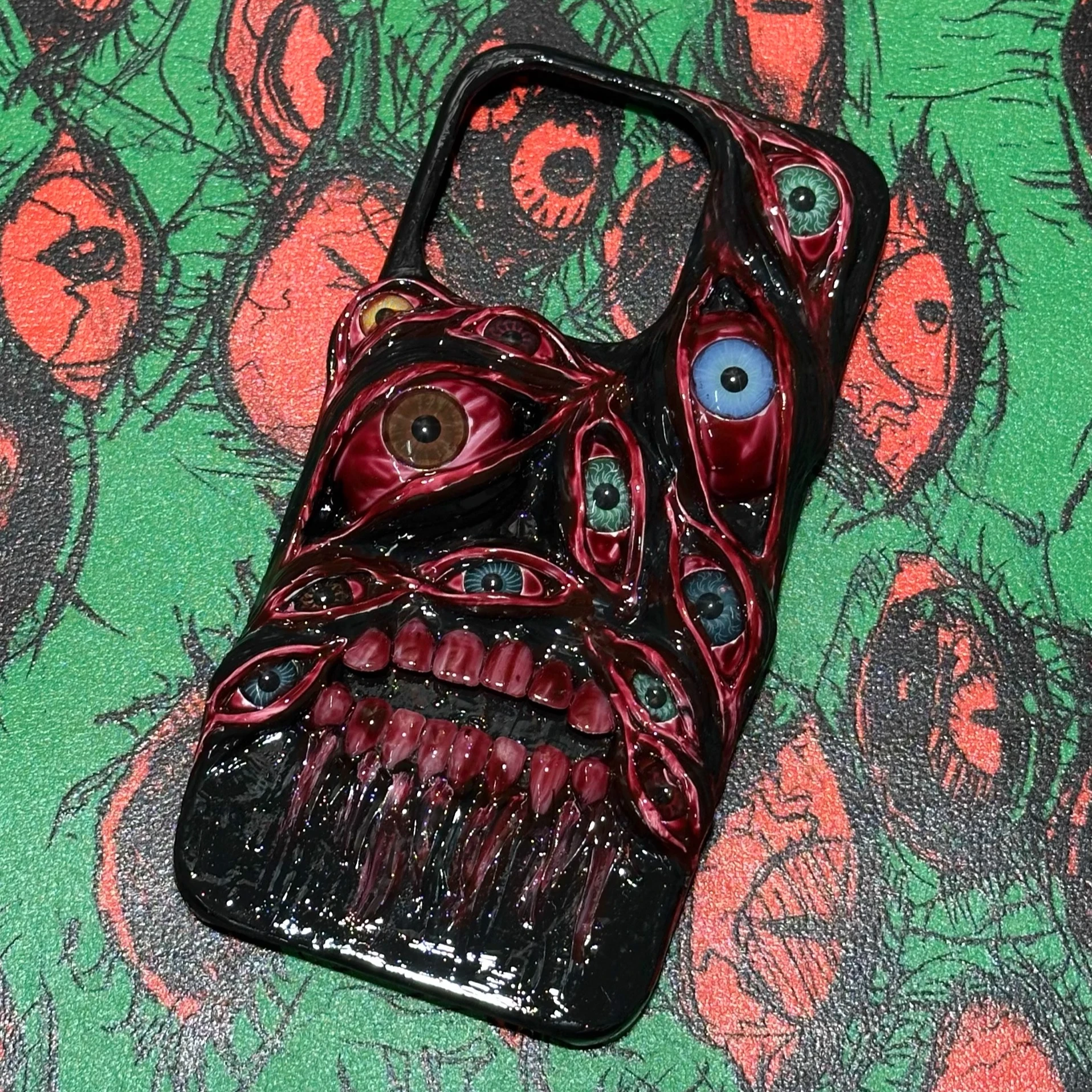 4072 3D Cthulhu Eye Demon Teeth Horror Phone Case Cover for iPhone Huawei Xiaomi Redmi 5G Universal Shockproof Protective Slim