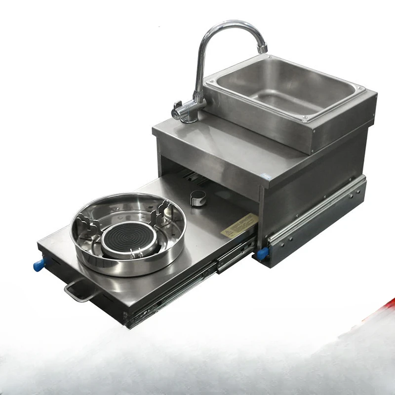 RV pull-out stove with water basin trailer modification accessories, stainless steel pull-out gas