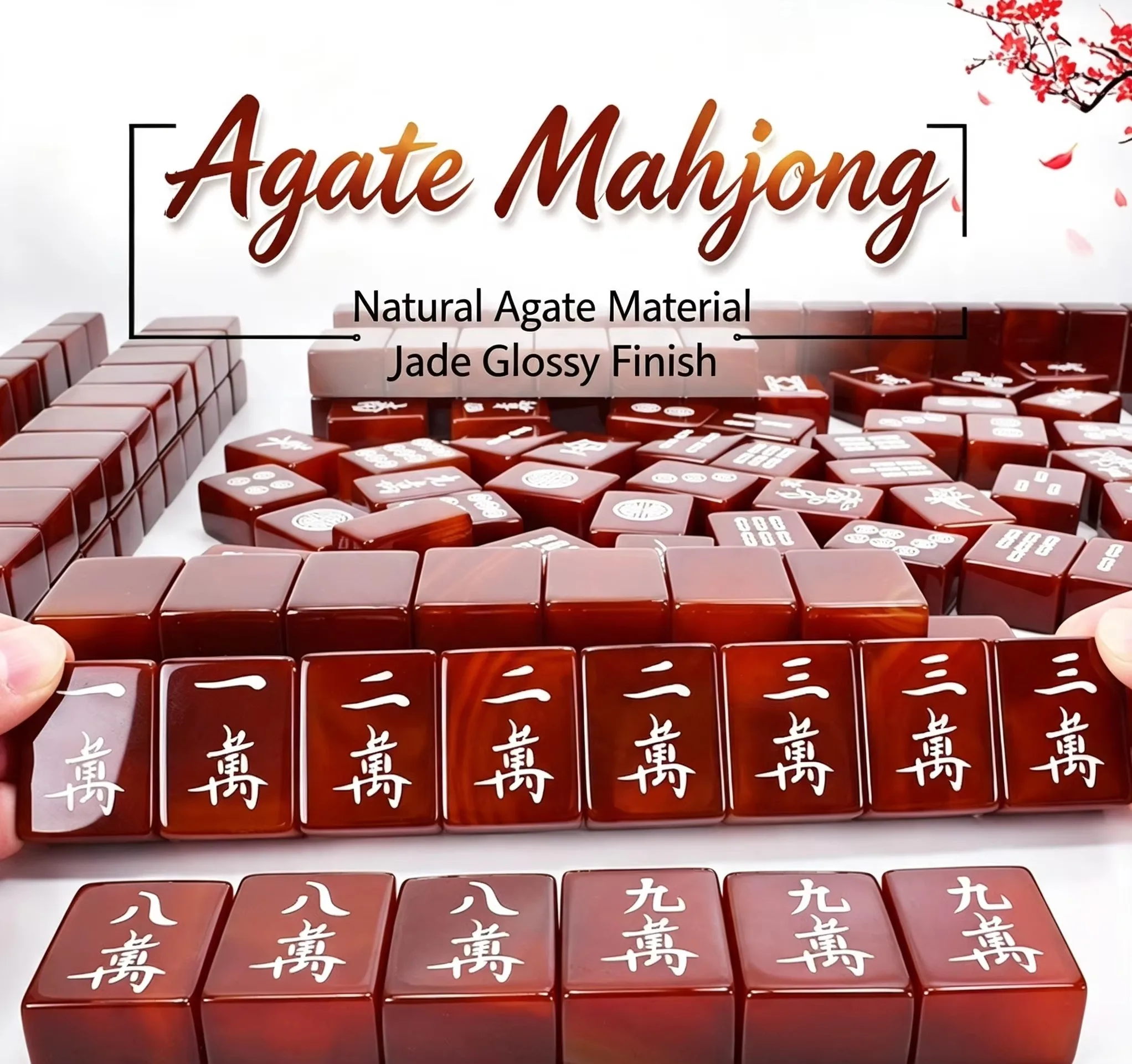 Luxury Red Agate Texture Acrylic Foldable Mahjong Set Jade Texture Professional Board Game High-end Entertainment