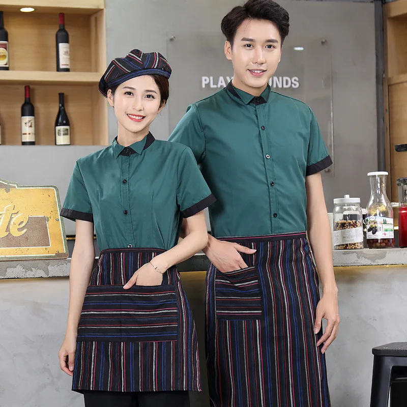 

Hotel Uniform Summer Waitress Overalls Hotel Teahouse Catering Hot Pot Restaurant Unisex Fashion Waiter Uniforms Cooking Clothes