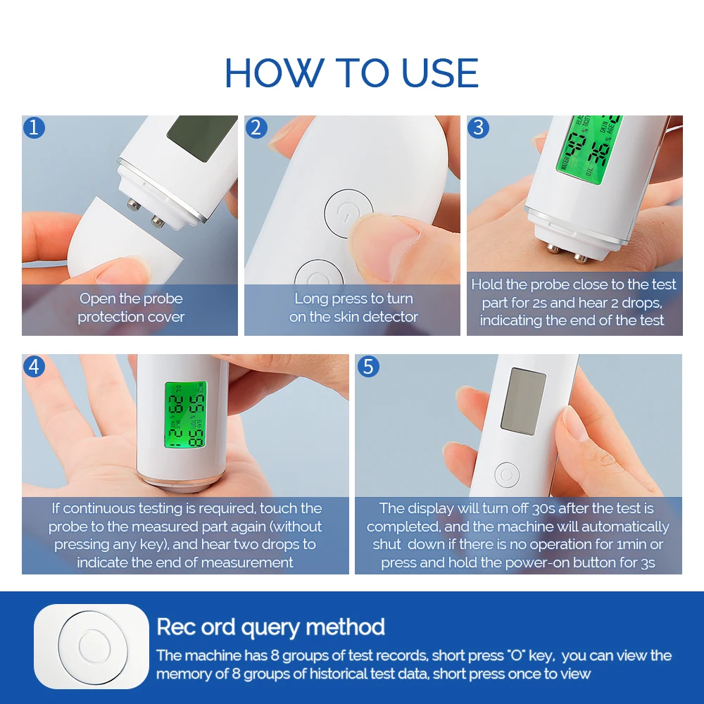 Skin Tester Face Skin Moisture&Oil Content Skin Analyzer Skin Water Cheek Elastic Skin Age Test Meter Fluorescent Agent Detector