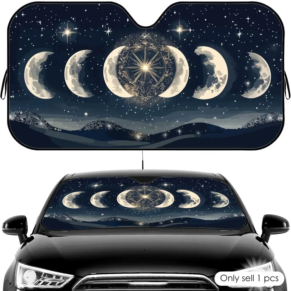 Moon Phase Starry Sky Sun Visor Foldable Universal Car Windshield Sun Shade UV Protection Heat Insulation Foldable Cover