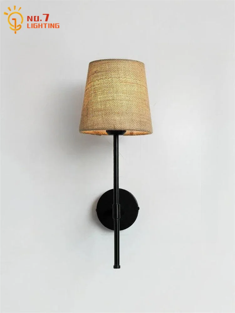 Wabi-Sabi Vintage Linen Hemp Rope Wall Lamp LED E27 Bedside Bedroom Retro Designer Wall Mounted Aisle Corridor Homestay Study