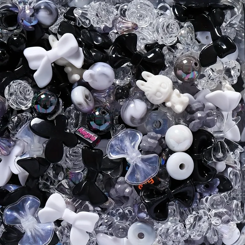 50 Stück/1,05oz, 10mm-30mm Acrylperlen in Schwarz und Weiß, verwendet für die Herstellung von Schmuckarmbändern