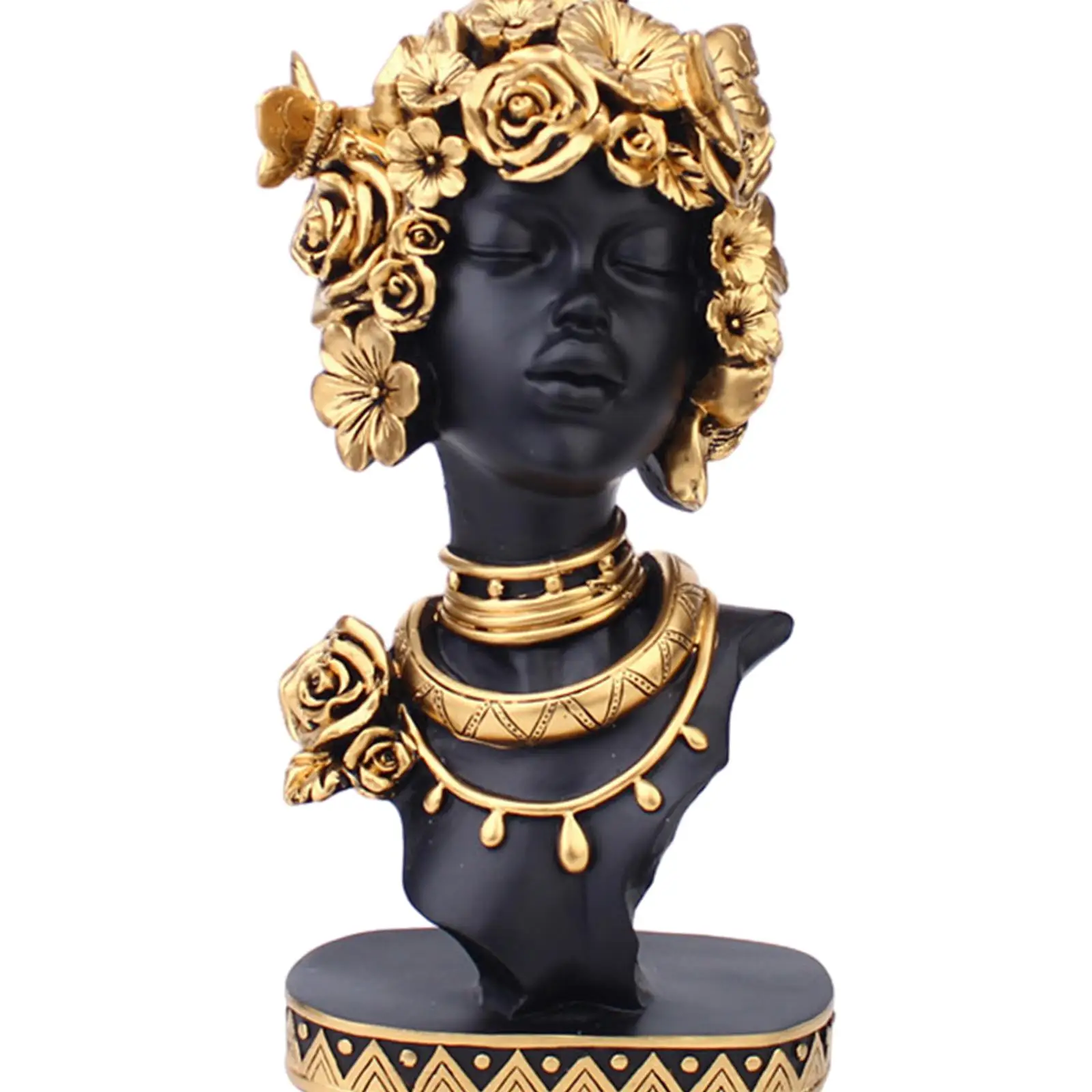 Black African Woman Figurine Statue Resin Art Decor Sculpture Exotic Tribal Lady Piece for Desk Shelf Mantle Cabinet