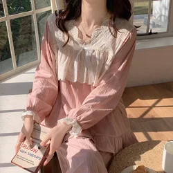 Yasuk Spring Autuum 2023 Women's Casual Sleepwear Homewear Sexy  Lovely Sweet Pink Girl Pajamas With Pants Soft Lace Bow Gentle