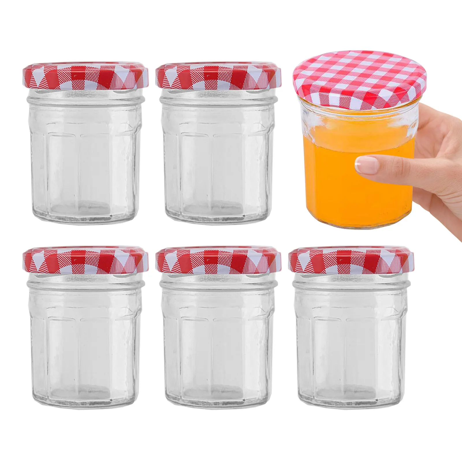 6Pcs Clear High-Grade Glass Food Storage Jar Set Airtight Seal for Honey Tea Grains Cereal Rice Beans Nuts Storage