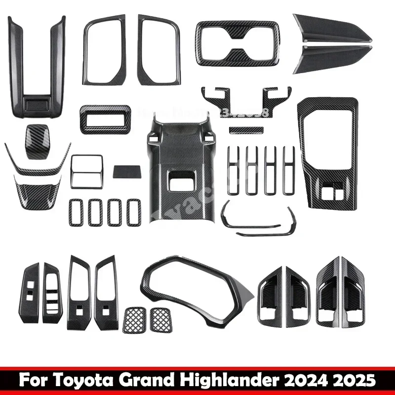 

LHD для Toyota Grand Highlander 2024 2025, карбоновый переключатель подъема окна, панель переключения передач, лампа для чтения инструментов, крышка вентиляционного подлокотника переменного тока