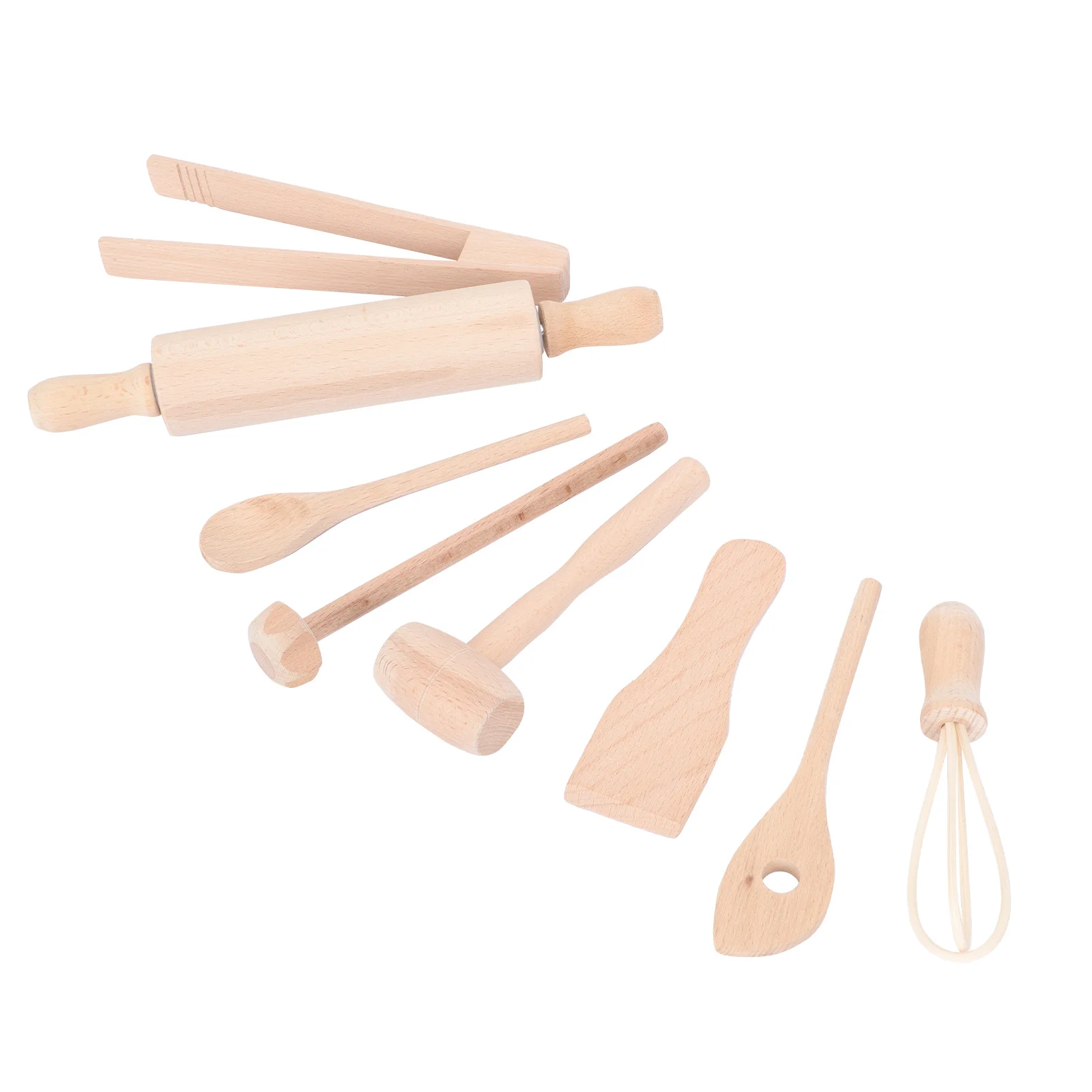 1Set Wooden Children's Kitchen Utensils Safe Smooth Edge Mini Spatula Rolling Pin Egg Beater Baking Playset Wood Rolling Pin Toy
