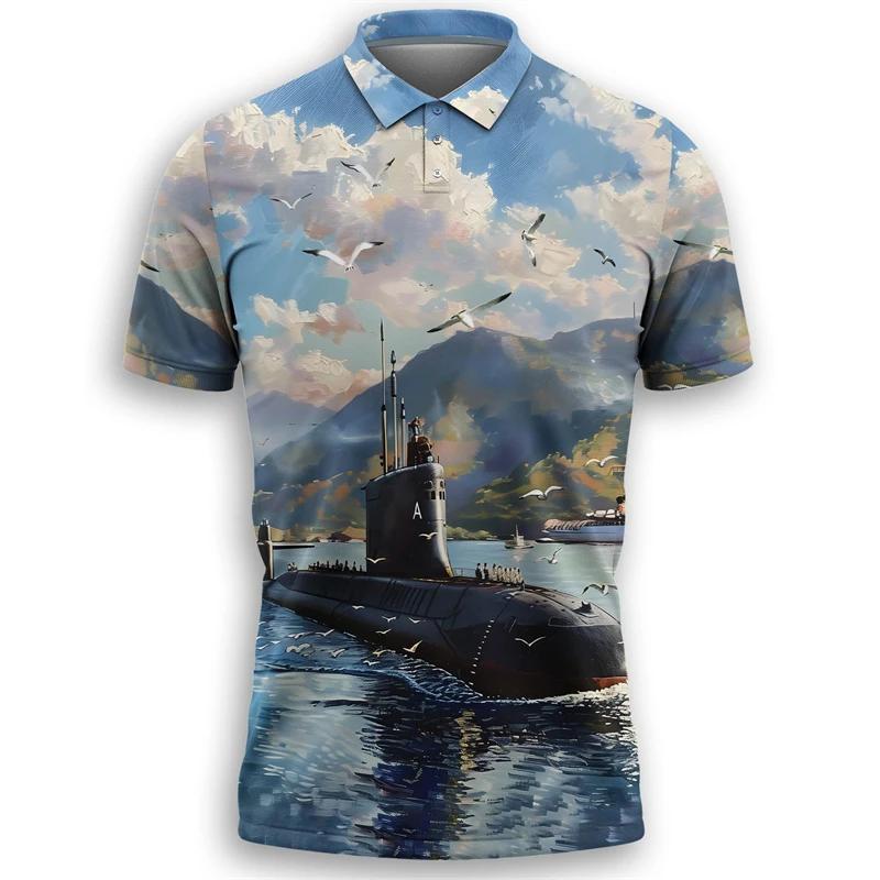 2025 New Submarine Graphic Polo Shirt For Men Fashion Summer Short Sleeve Kids 3D Printed Polo T Shirt Casual Oversized Tops