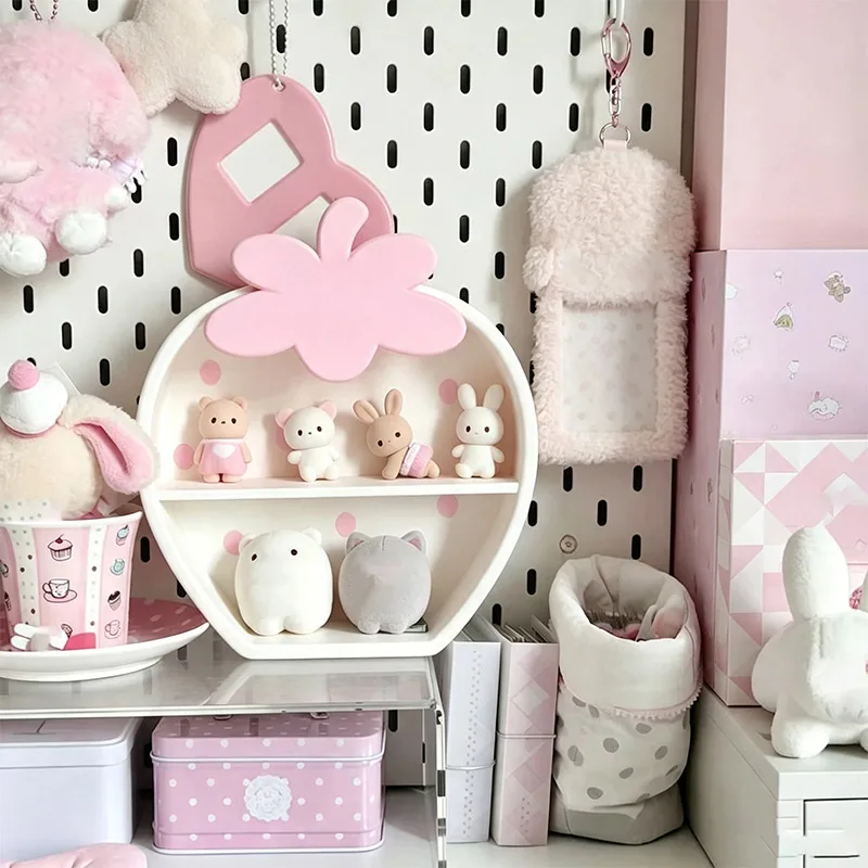 Cute Strawberry Desk Organizer Shelf Kawaii Tiered Storage Rack Display Stand For Figurines Dolls Desktop Decor Ornament Gift view 2