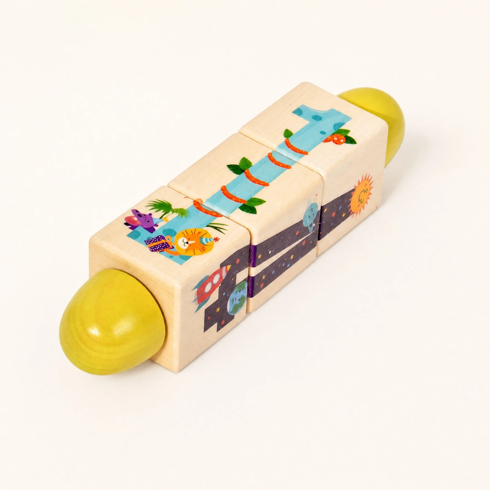 Wooden Rotating Puzzle Block with Grasping Knobs Educational Rotating Puzzle Block Smooth Edges Fine Motor Skills