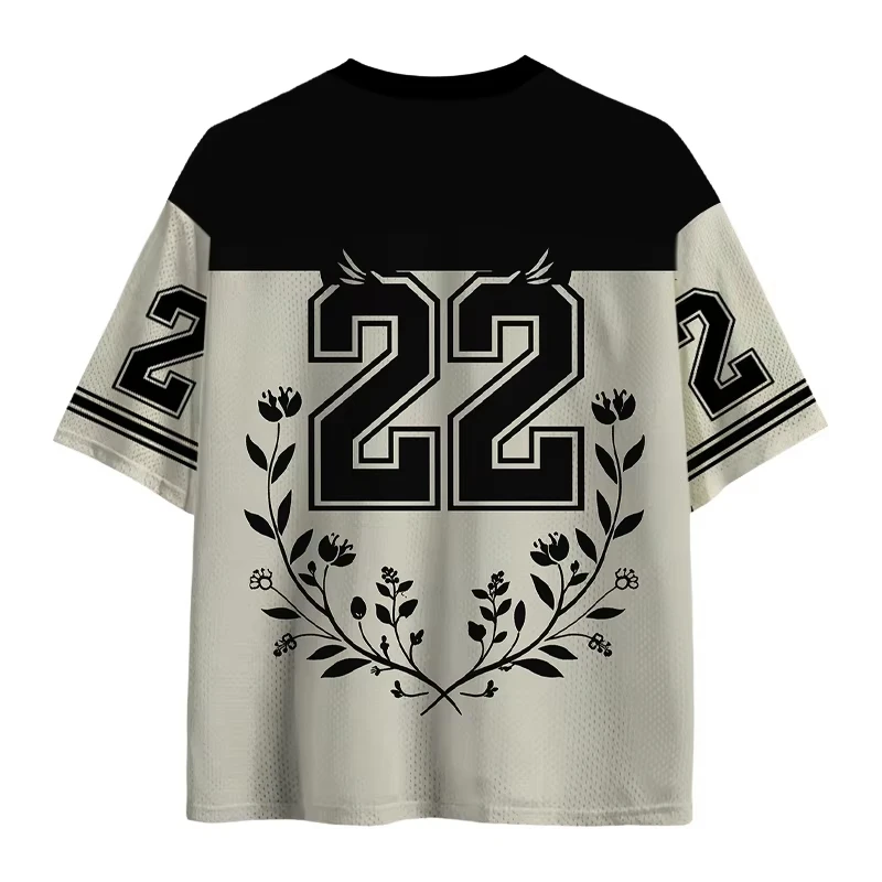 Men Y2K Hip‑Hop Mesh Short Sleeve Top Cat Flower Print V‑Neck Beige Black Colorblock Japanese Streetwear Casual Pullover Shirts