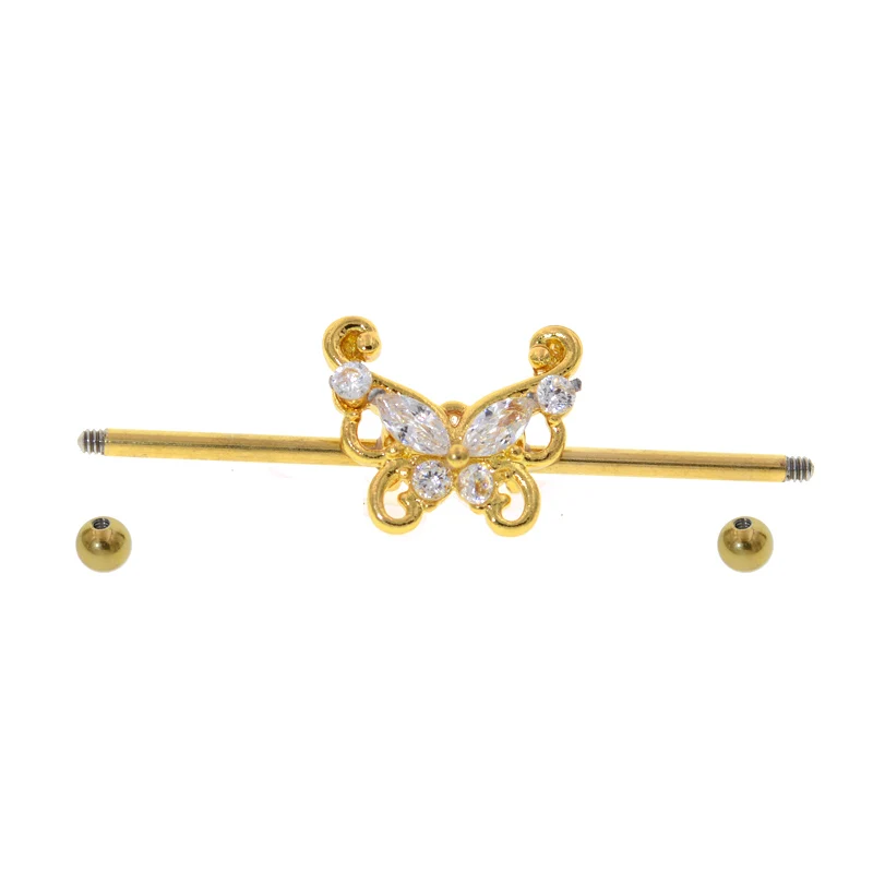 1Pc 1.6x38mm Sun Opal Gem Industrial Piercing Barbells Nails Ear Studs Earrings Plugs Unique Design Body Jewelry