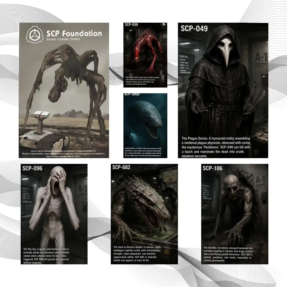 Fiction Cult SCP Foundation Poster Peel And Stick Wall Art Self Adhesive PP Waterproof Wall Decor Living Room Bedroom Gift