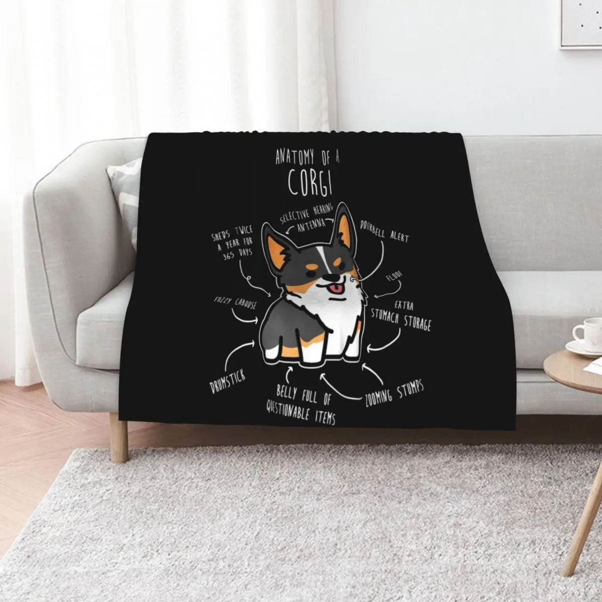 Corgi Tri Color Dog Anatomy Throw Blanket Luxury Brand Thermals For Travel Tourist warm for winter Softest Hair Blankets