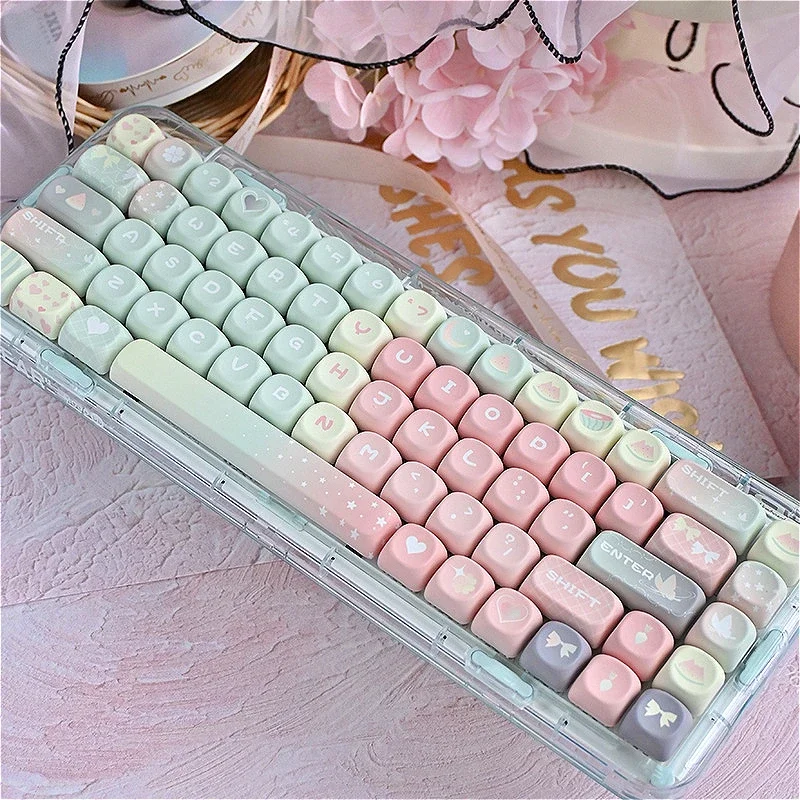 

Melon Melon Green Pink Keycaps Summer Theme Watermelon Gradient MOA 5-Sided Thermal Sublimation Pbt Customized MOA Keycaps