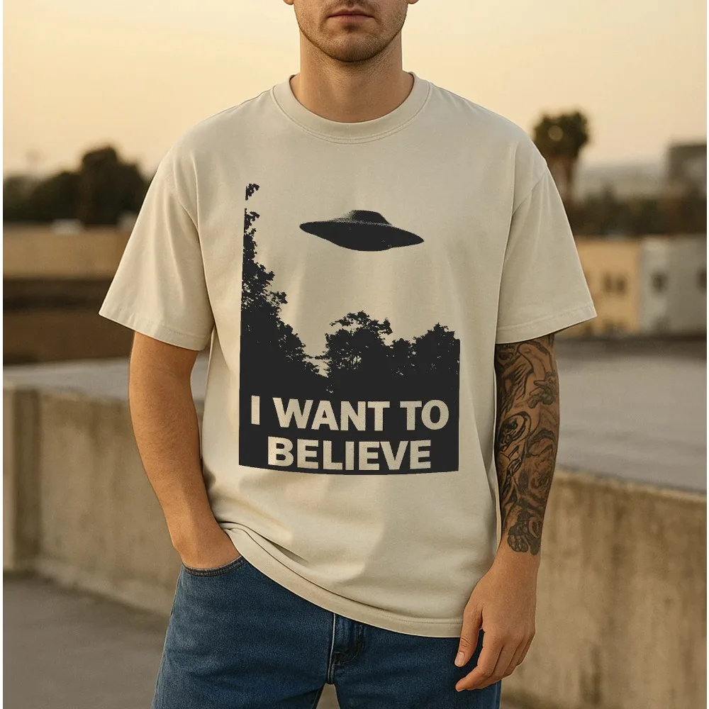 I Want To Believe in T-shirts | X-Files Themed UFO Alien Men's T-shirt Summer New Cotton Retro Unisex Casual Fashion T-shirt