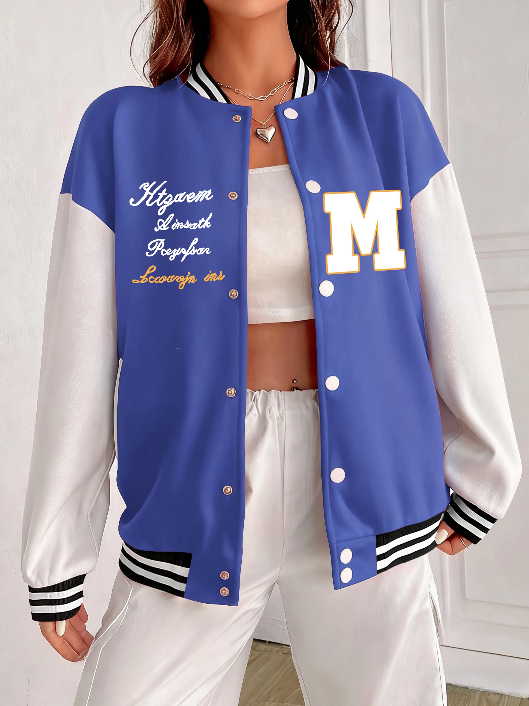 

Бейсбольная форма с художественными буквами и принтом M, женская красочная свободная уличная одежда, осенняя хлопковая одежда, американские куртки в стиле хип-хоп
