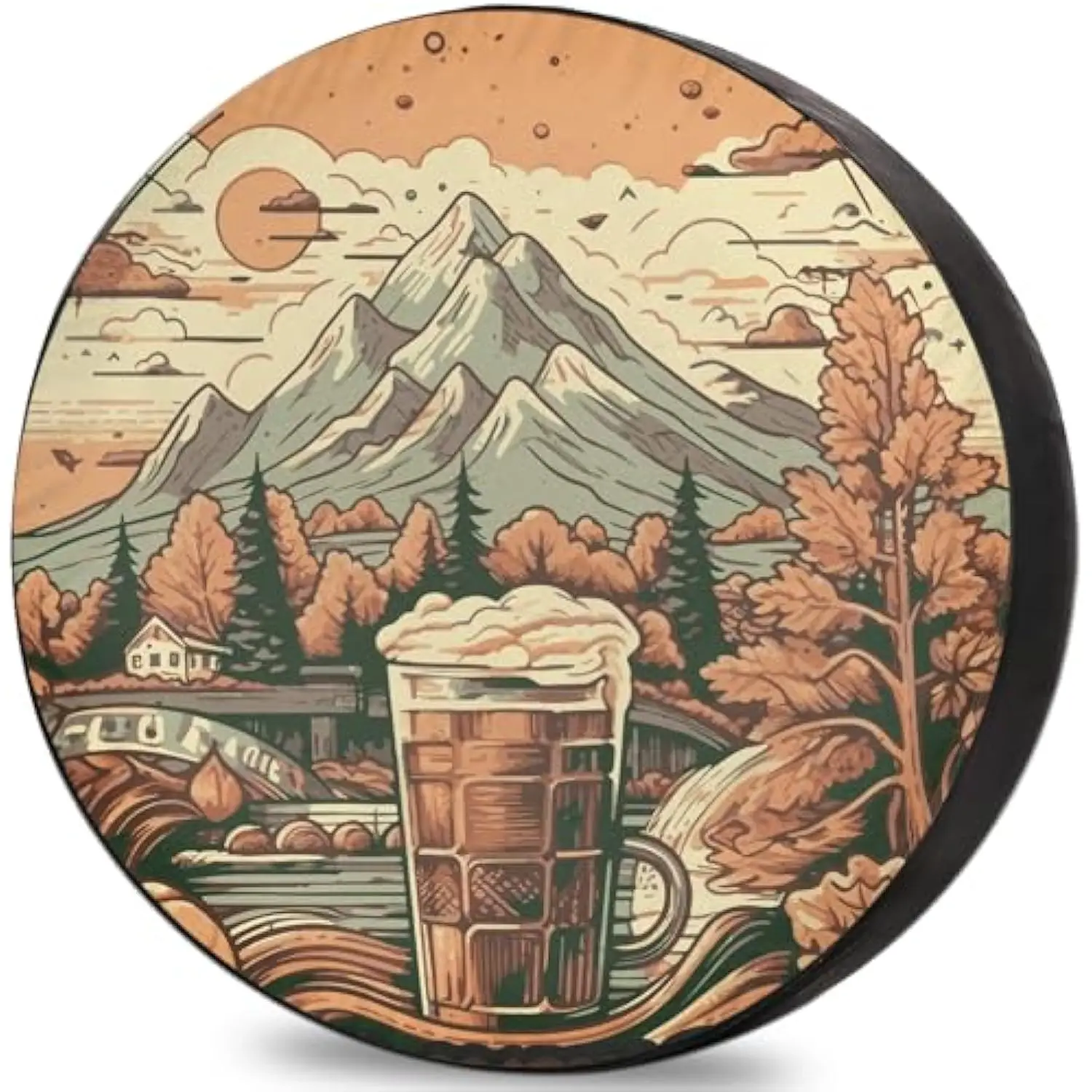 

Mountain Beer Mug Landscape Thick Spare Tire Cover Polyester Weatherproof RV SUV Hikign Adcenture Outdoor