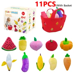 11PCS Cartoon Pumpkin Plushies Toys Kawaii for Kids Soft Cute Peach Banana Baby Appease Plush Toy With Basket Birthday Girl Gift