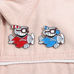 Kawaii Teacup Head Plane Enamel Pins Anime Game Metal Brooches Lapel Backpack Badge Fashion Party Jewelry Gifts For Kids Friends