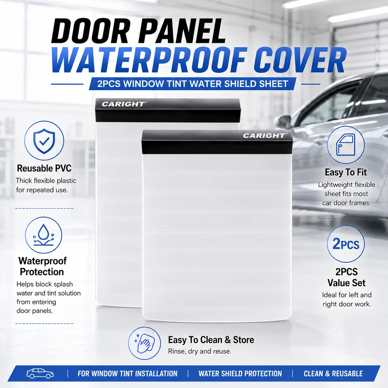 Reusable PVC Window Tint Water Barrier Sheet for Car Door Panel, Anti-Splash Protective Cover Car Film Installation Tool