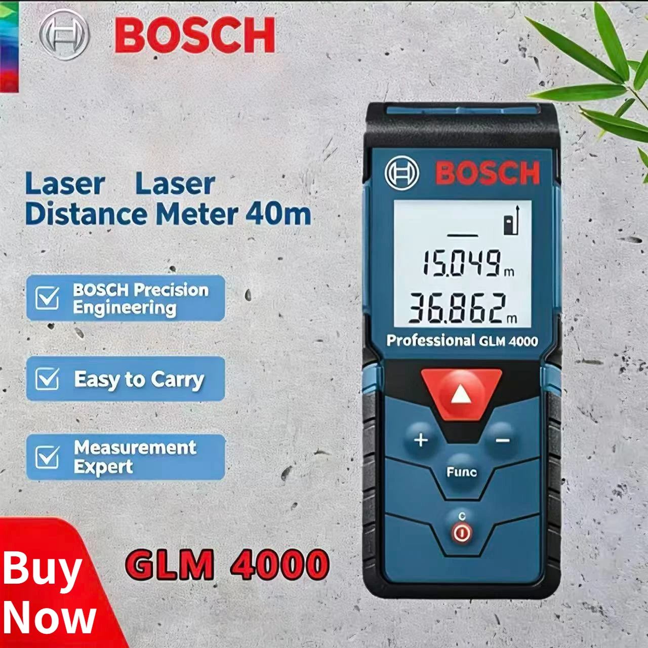 BOSCH GLM 4000 Laser Distance Meter 40m Measuring Range Clear LCD Screen Compact Handheld Home Layout Measuring Tool