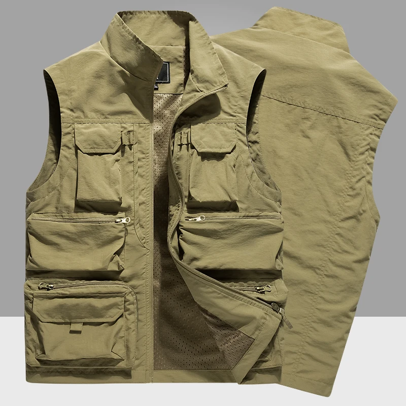 Chaleco táctico informal para hombre, chaqueta sin mangas de malla para trabajo, bolsillo para herramientas, 6XL, Verano