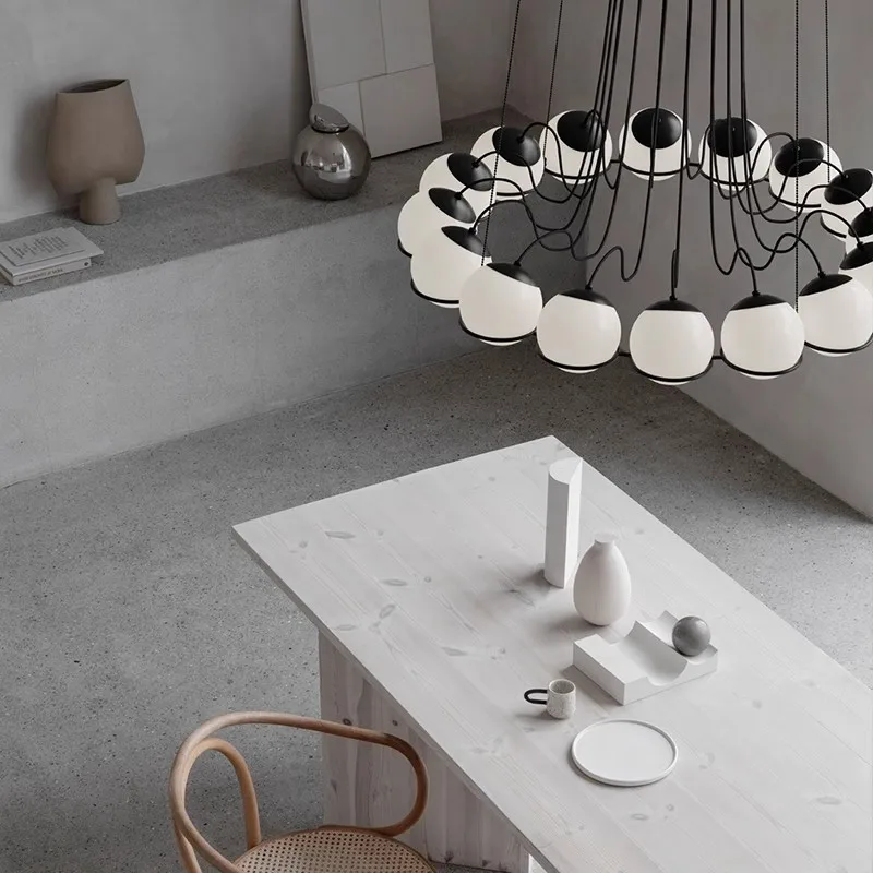 SANDYHA Modern Pendant Light Circular Glass Ball Pendant Light LED Lighting Fixture For Living Room Lobby Villa Hotel Home Decor