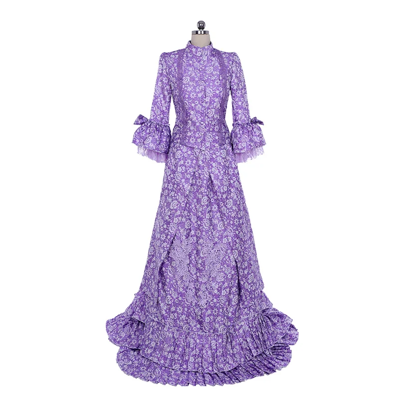 Victorian Purple Bustle Ball Gown Colonial Georgian Renaissance Gothic Historical  Women's Walking Dress